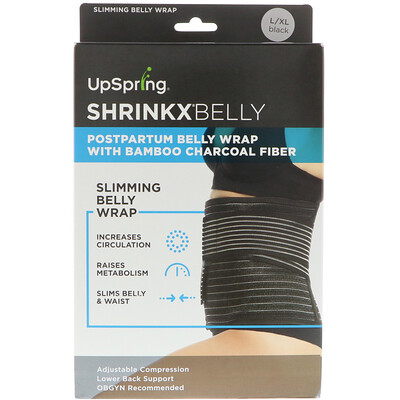 UpSpring Shrinkx Belly, бандаж для послеродового периода с древесным бамбуковым волокном, размер L/XL, черный