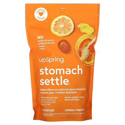 UpSpring  Stomach Settle Drops  Lemon-Ginger-Honey  28 Individually Wrapped Drops