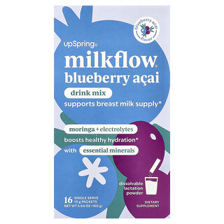 UpSpring, Milkflow®, İçecek Karışımı, Yaban Mersini ve Açai, Tek Porsiyonlu 16 Paket, Her Biri 10 g (0,35 ons)
