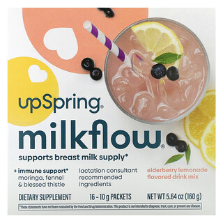 UpSpring, Milkflow®, Drink Mix, Elderberry Lemonade, 16 Packets, 0.35 oz (10 g) Each