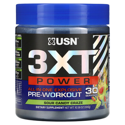 

USN, 3XT Power, All-In-One Explosive Pre-Workout, Sour Candy Craze, 10.58 oz (300 g)