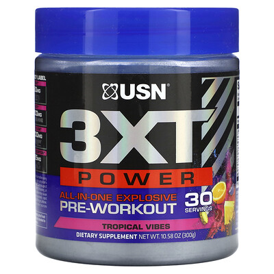 

USN, 3XT Power, All-In-One Explosive Pre-Workout, Tropical Vibes, 10.58 oz (300 g)