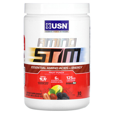 

USN Amino Stim, незаменимые аминокислоты и энергия, фруктовый пунш, 285 г (10,05 унции)