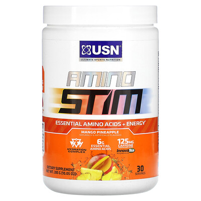 

USN Amino Stim, незаменимые аминокислоты и энергия, манго и ананас, 285 г (10,05 унции)