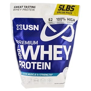 USN, 100% премиальный сывороточный протеин, праздничный пирог, 5 фунтов (2,27 кг)