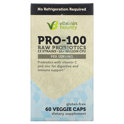 Vitamin Bounty PRO-100 Raw Probiotics, 100 Billion CFU, 60 Veggie Caps
