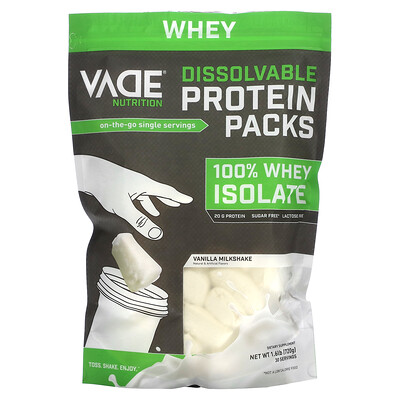 Vade Nutrition  Dissolvable Protein Packs  100% Whey Isolate  Vanilla Milkshake  1.6 lb (720 g)