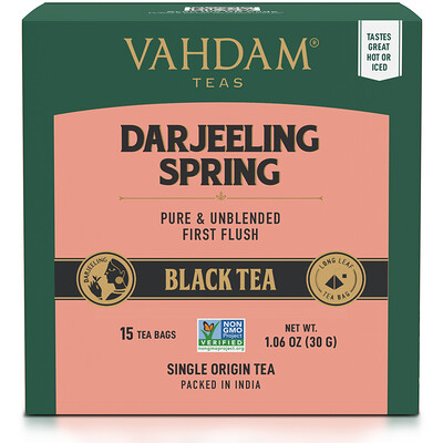 Vahdam Teas черный чай, Дарджилинг, 15 чайных пакетиков, 30 г (1,06 унции)
