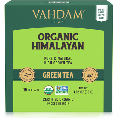 Купить Vahdam Teas зеленый чай, органический гималайский, 15 чайных пакетиков, 30 г (1, 06 унции)