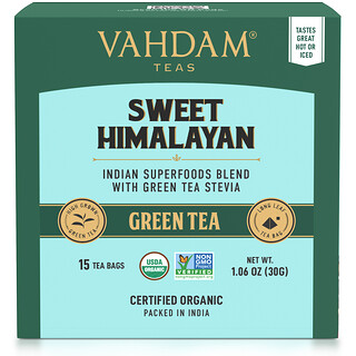 Vahdam Teas, 緑茶、スイートヒマラヤ、ティーバッグ15袋、30g（1.06オンス）