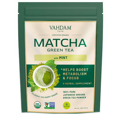Vahdam Teas зеленый чай в порошке, мята и матча, 50 г (1,76 унции)