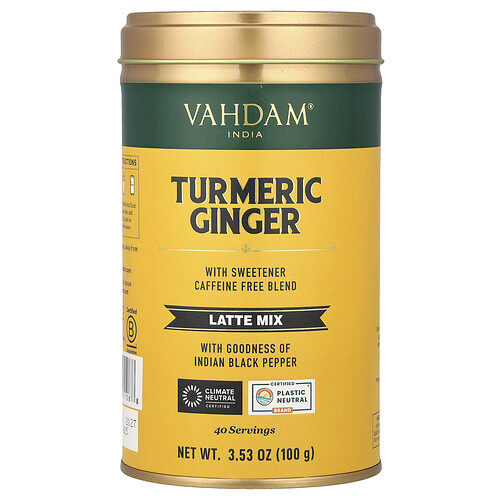 Vahdam India Latte Mix, Turmeric Ginger, Caffeine Free, 3.53 oz (100 g)