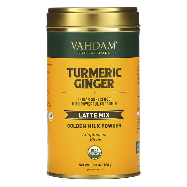 Vahdam Teas‏, תערובת לאטה, כורכום ג‘ינג‘ר, 100 גרם (3.53 אונקיות)