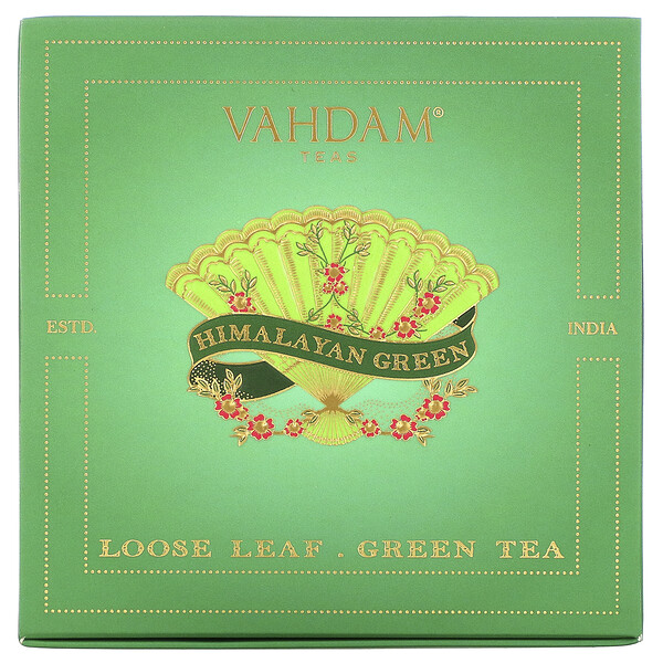 Vahdam Teas‏, תפזורת עלי תה ירוק, Himalayan Green ,ערכת מתנה, קופסת פח 1