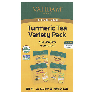 VAHDAM India, Infus, Teh Herbal, Paket Ragam Kunyit, Bebas Kafein, 20 Kantong Infus, 36 g (1,27 ons)