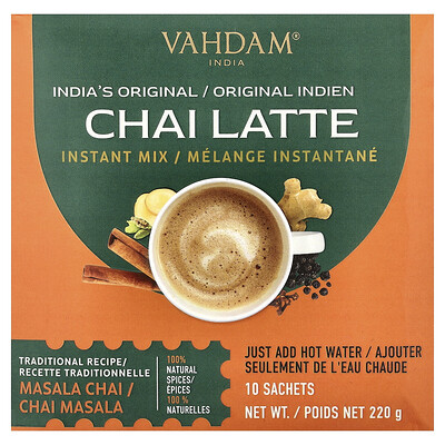 VAHDAM India, Mezcla instantánea, Latte chai, 10 sobres, 220 g