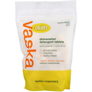 Vaska, Dish, Dishwasher Detergent Tablets, Lemon Rosemary, 20 Tablets