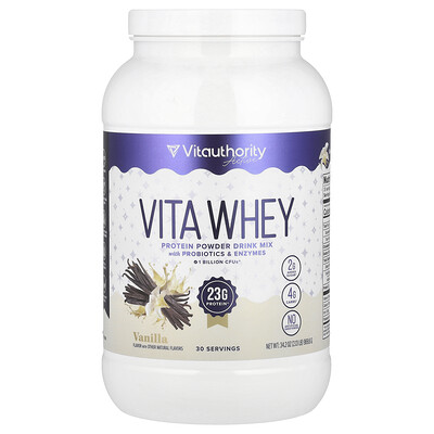 Vitauthority, Proteína de suero de leche en polvo Vita, Vainilla, 969,6 g (2,13 lb)