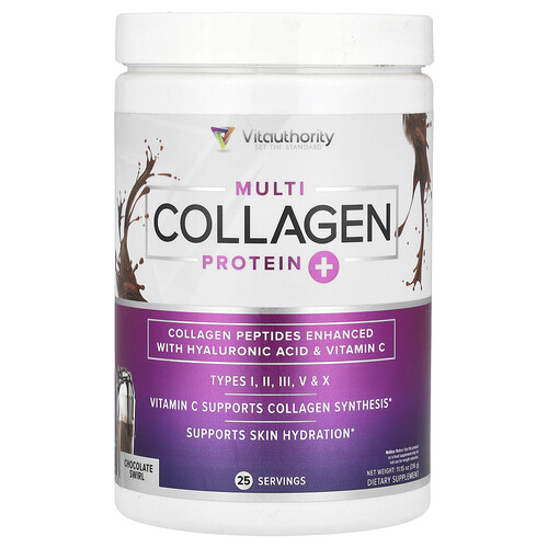 Vitauthority, Multi Collagen Protein+, Multi-Kollagen-Protein+, Schokoladenstrudel, 316 g (11,15 oz.)