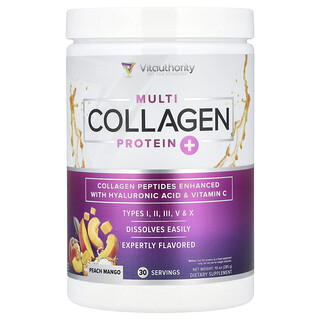 Vitauthority, Multi Collagen Protein+, Multi-Kollagen-Protein+, Pfirsich-Mango, 285 g (10 oz.)