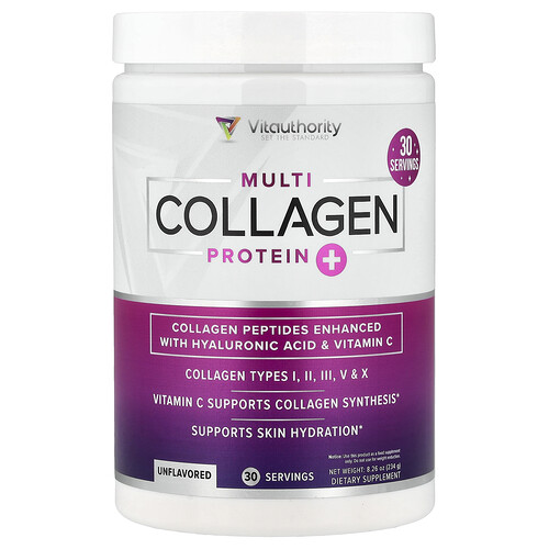 Vitauthority, Multi Collagen Protein+, Sin sabor, 234 g (8,26 oz)