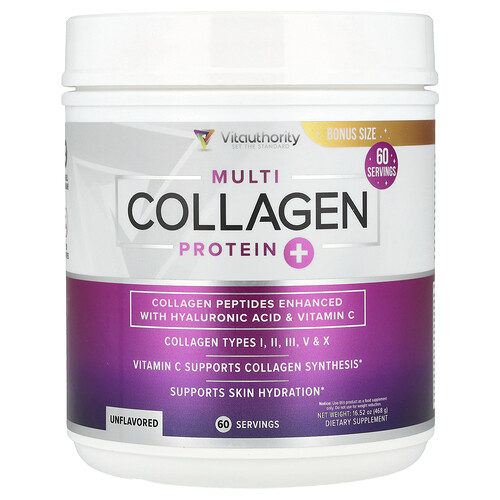 Vitauthority, Multi Collagen Protein+, Multi-Kollagen-Protein+, geschmacksneutral, 468 g (16,52 oz.)