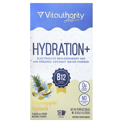 Photos - Vitamins & Minerals OZ Racing Vitauthority, Active, Hydration+, Pineapple Splash, 18 Sticks, 0.24 oz Each VAU-64108 (7 g)