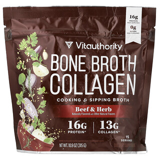 Vitauthority, Bone Caldo e Colágeno, Caldo para Cozinhar e Beber, Carne e Ervas, 315 g (10,9 oz)