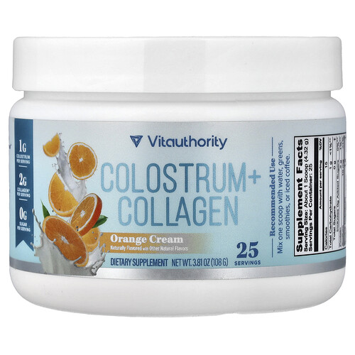 Vitauthority Colostrum + Collagen, Orange Cream, 3.81 oz (108 g)