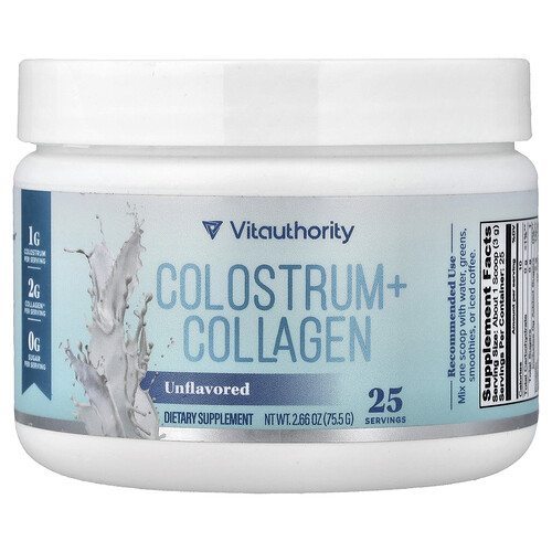 Vitauthority Colostrum + Collagen, Unflavored, 2.66 oz (75.5 g)