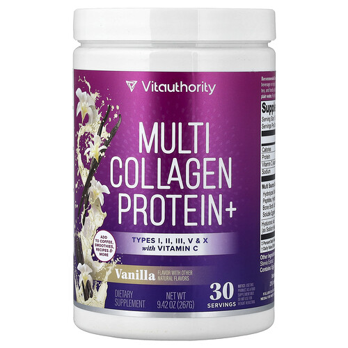 Vitauthority, Multi Collagen Protein+, Multi-Kollagen-Protein+, Vanille, 267 g (9,42 oz.)