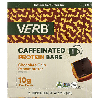 Verb Energy, Caffeinated Protein Bar, Chocolate Chip Peanut Butter, 12 Bars, 1.8 oz (51 g) Each