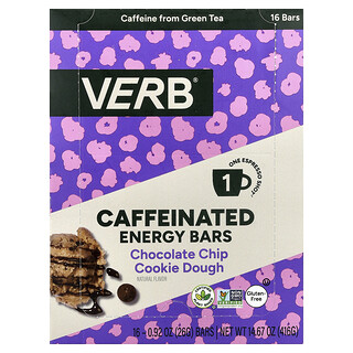 Verb Energy, Caffeinated Energy Bars, Chocolate Chip Cookie Dough, 16 Bars, 0.92 oz (26 g) Each