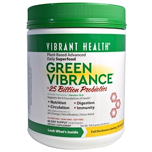 Vibrant Health, Green Vibrance +25 млрд пробиотиков, версия 16.0, 25,04 унций (709,8 г) инструкция, применение, состав, противопоказания