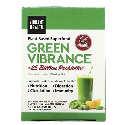Vibrant Health Green Vibrance +25 Billion Probiotics, Version 19.0, 15 Packets, 5.96 oz (168.9 g)