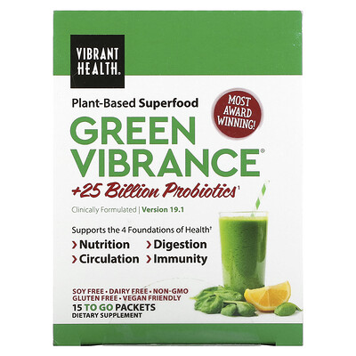 

Vibrant Health Green Vibrance +25 Billion Probiotics Version 19.1 15 Packets 5.96 oz (168.9 g)