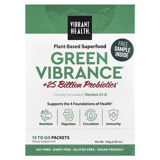 Vibrant Health, Green Vibrance® +25 Billion Probiotics, Version 21.0, 15 To Go-Päckchen, 165 g (5,82 oz.)