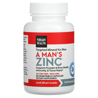 Vibrant Health, A Man's Zinc 男士複合鋅補充劑，60 粒素食膠囊