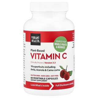 Vibrant Health, Vitamina C à Base de Plantas, 60 Cápsulas Vegetais