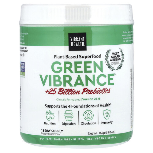 Vibrant Health Green Vibrance® +25 Billion Probiotics, Version 21.0, 5.82 oz (165 g)