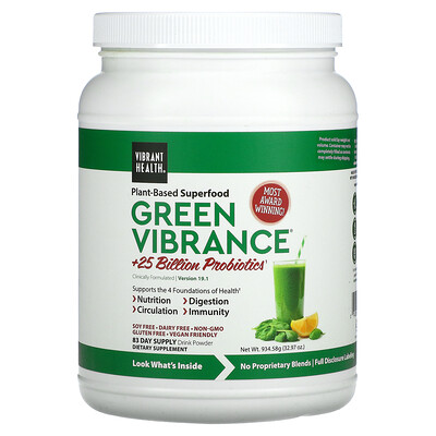 

Vibrant Health, Green Vibrance +25 Billion Probiotics, Version 19.1, 32.97 oz (934.58 g)