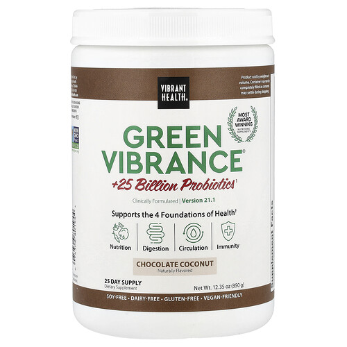 Vibrant Health, Green Vibrance® +25 Billion Probiotics, Version 21.0, Chocolate Coconut, 12.35 oz (350 g)
