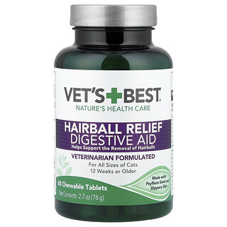 Vet's Best, Ayuda digestiva para el alivio de las bolas de pelo, Para gatos, 60 comprimidos masticables, 78 g (2,7 oz)