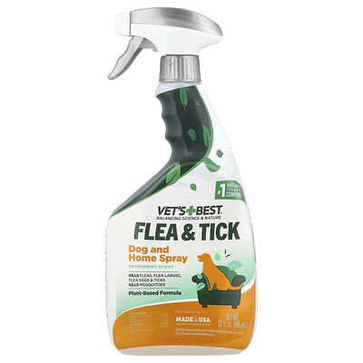 Vet's Best, Spray antipulgas y garrapatas para perros y el hogar, Menta, 945 ml (32 oz. líq.)