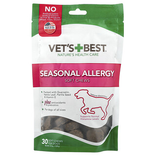 Vet's Best, Cápsulas Mastigáveis Sazonais para Alergias, Para Cães, Todos os Tamanhos, 30 Cápsulas Mastigáveis, 120 g (4,2 oz)