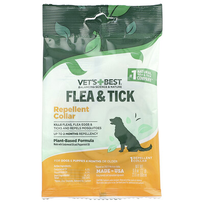 Vet's Best, Collar repelente de pulgas y garrapatas, Para perros y cachorros, de 4 meses en adelante, 1 recuento