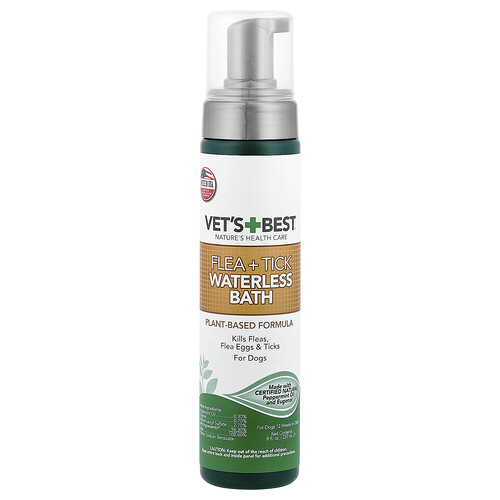 Vet's Best, Baño sin agua contra pulgas y garrapatas, Baño sin agua contra pulgas y garrapatas, De 12 semanas en adelante, Para perros, 237 ml (8