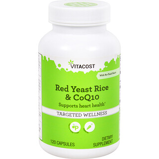 Vitacost, красный ферментированный рис, коэнзим Q10 и ниацин, 120 капсул