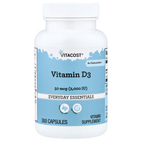 Vitacost, Vitamina D3 en forma de colecalciferol, 50 mcg (2000 UI), 300 cápsulas