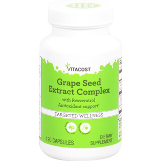 Vitacost, Kompleks Ekstrak Biji Anggur Dengan Resveratrol, 120 Kapsul